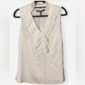 White House Black Market Ivory Pleated Collar Blouse